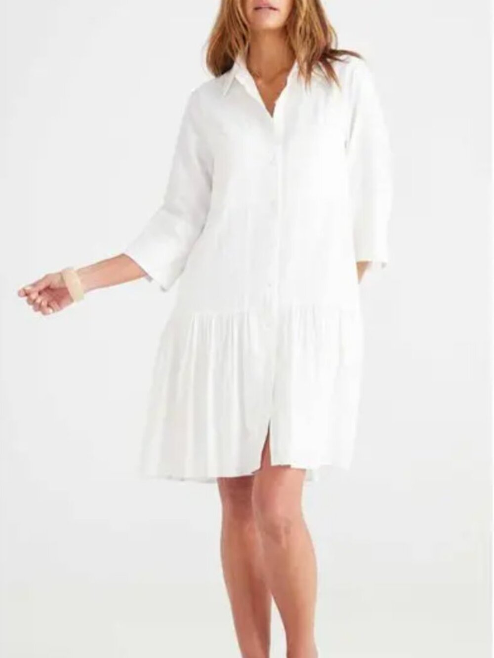 BRAVE+TRUE Stasia Linen Blend Shirtdress in White Size Medium